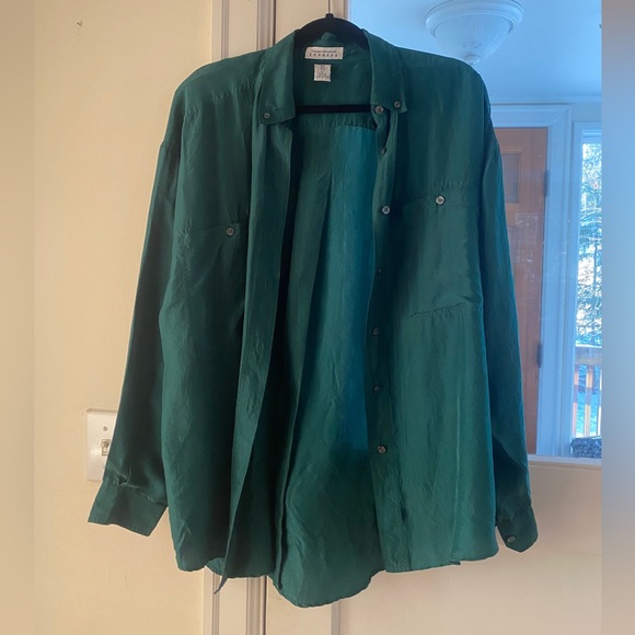 compangie international Shirts Vintage Dark Green Silk Button Down Shirt S Poshmark